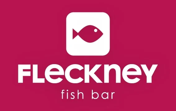 Logo of Fleckney Fish Bar featuring a fish icon on a pink background, representing a local fish and chips shop in Fleckney.